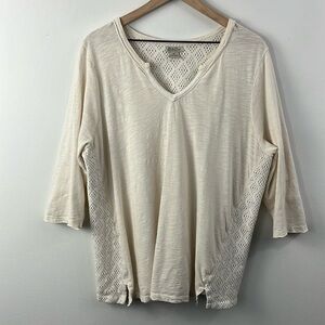 Lucky Brand Cream V-neck Lace 3/4 Sleeve Top Womens Size 2X